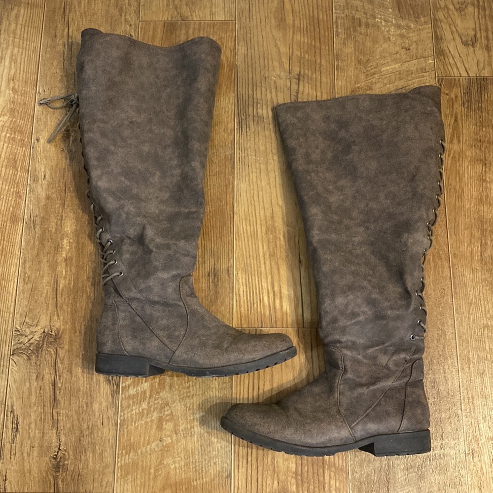 Tall Brown/Grey Wide Calf Boots
